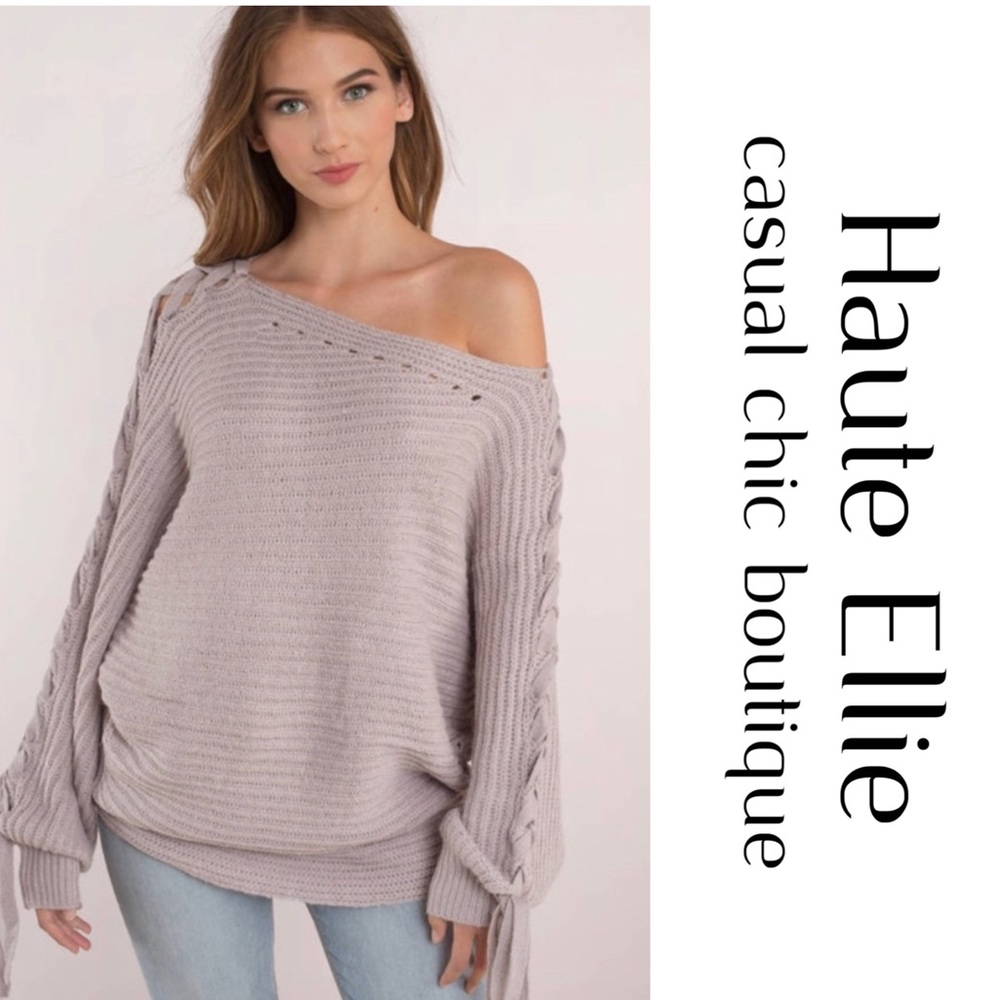 NEW Erin Horizontal Ribbed Laced Up Tie Sleeve Sweater in dove gray (sz 10-12)
